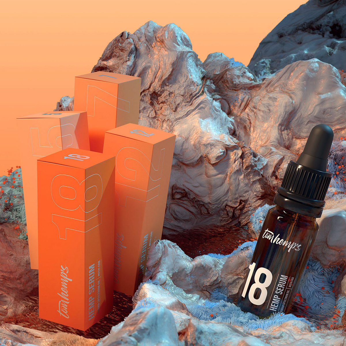 alien bottle canabis CBD houdini Landscape oil product rendering