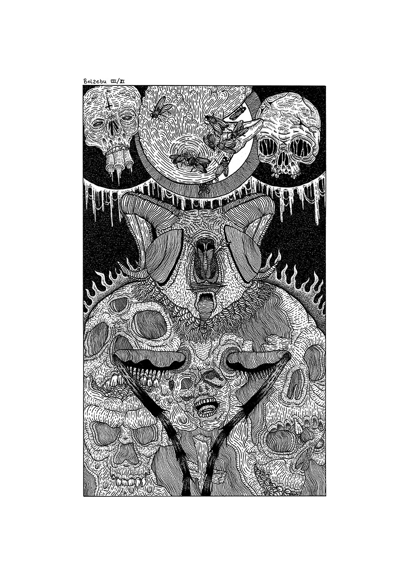 Demonios Demons Ilustração macabro FVD felipe vaz design do inferno Ocultismo   lineart linework Hachura crosshatching stippling nanquim