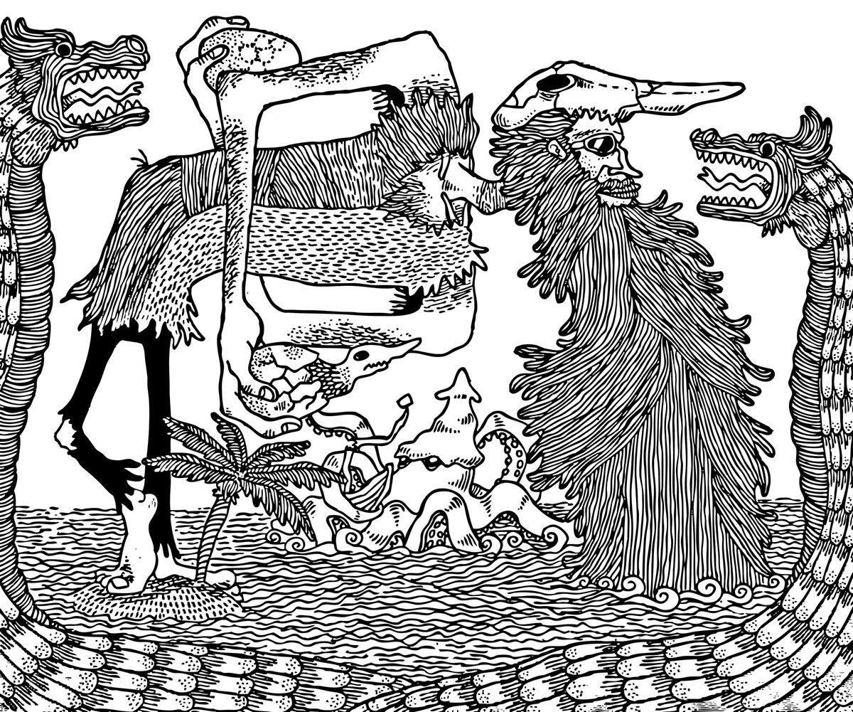 ilustracion Island isla dragon naufrago sea mar