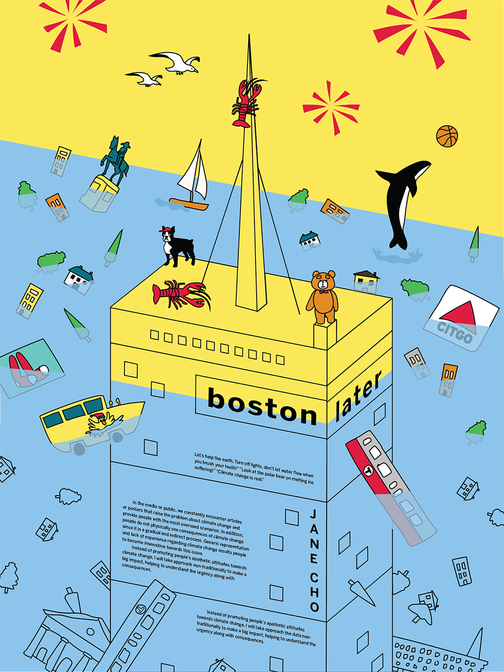 climate change global warming Sea Level Rise boston map doodle urgent