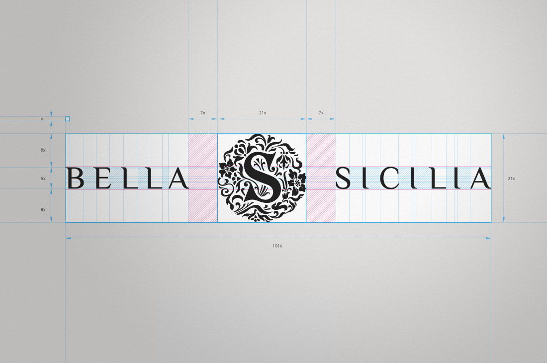 identity logo Sicilian fine food Food  cook italian Stationery bella sicilia corporate and brand identity logo development brand identity mark sign