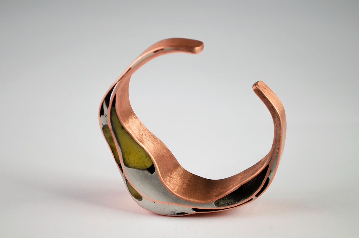copper Jewellery bracelet Amber tin
