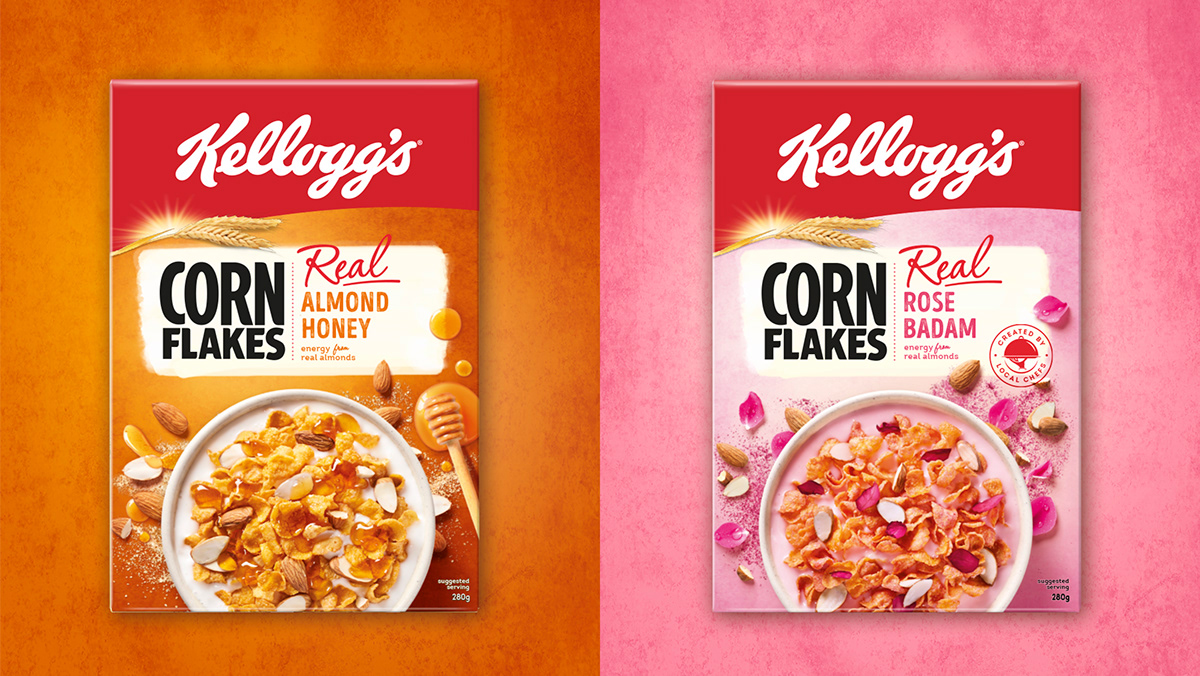 Kellogg's Cornflakes food photography food styling Cereals overhead Real splatter breakfast India