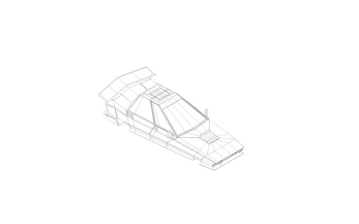 Isometric city Tomorrowland c4d 3D art Low Poly geometry art deco future car