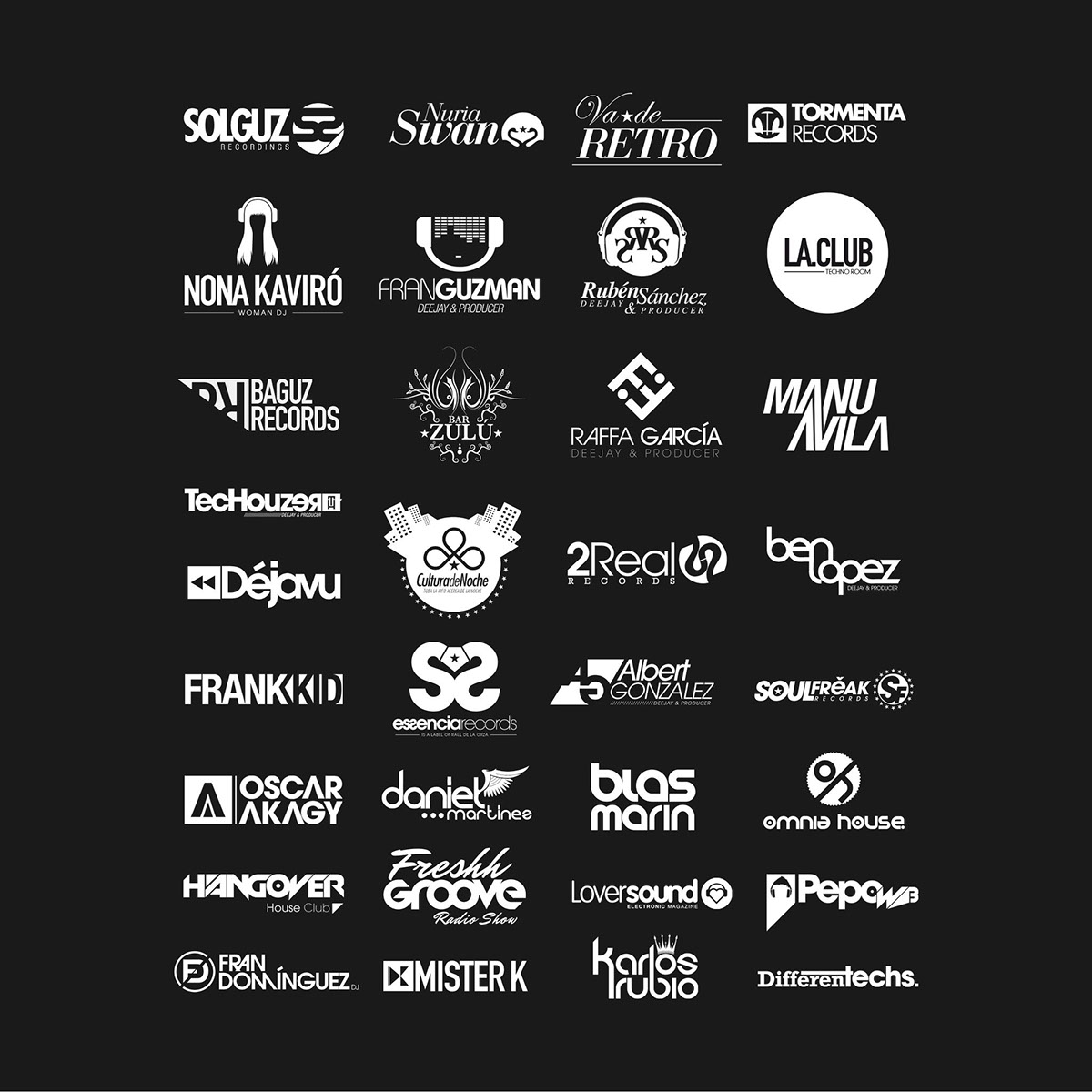 music logos musica deejay dj sound Records recording producer logos logo dj logo Productor clubbing electro tech