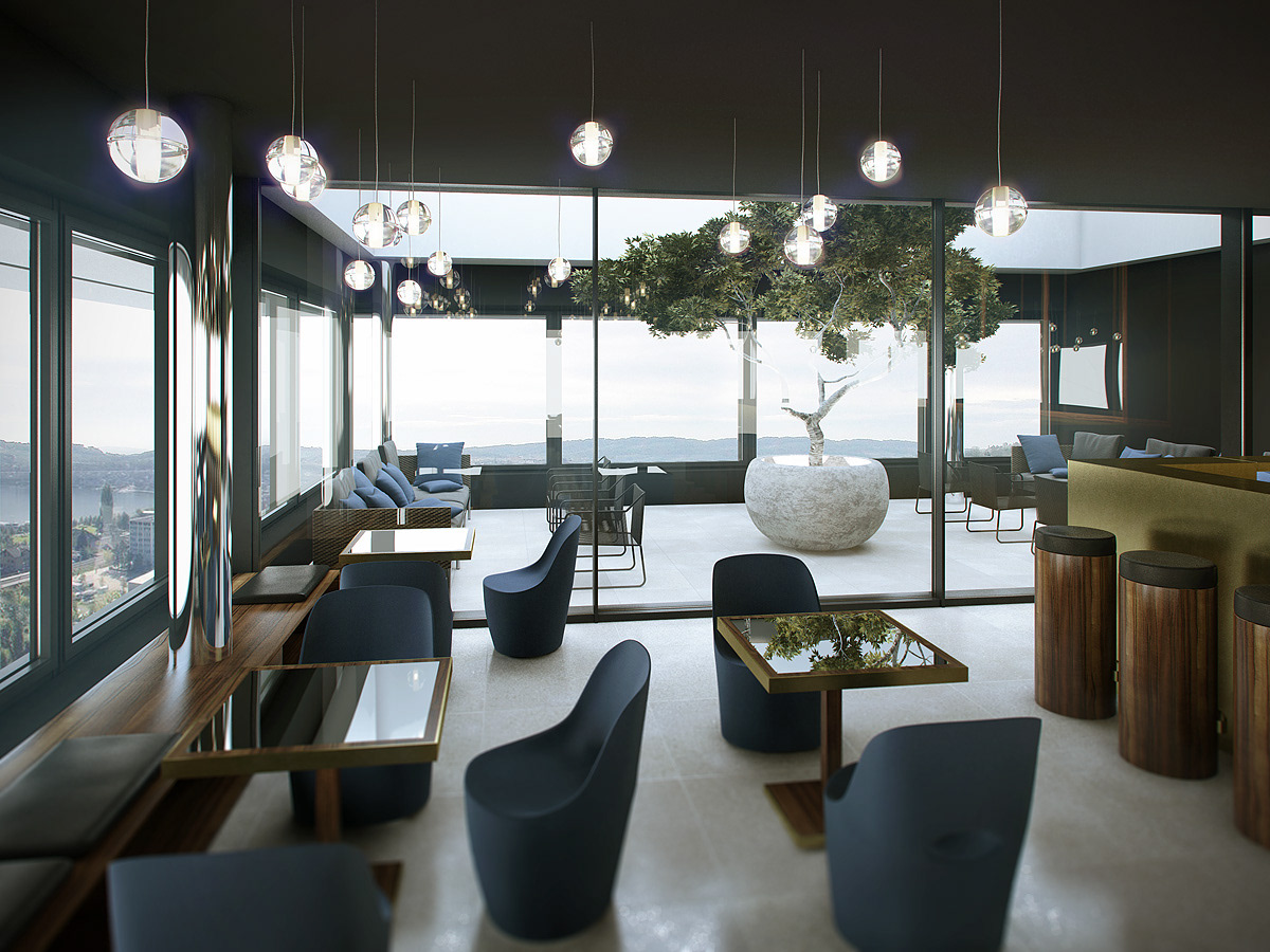 3D CGI Render SKY lounge CG panorama bar cafe restaurant roof