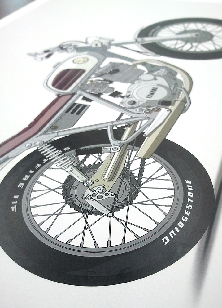 moto mucci Honda Kawasaki vincent Ducati motorcycle vector drawing graphic print limited edition
