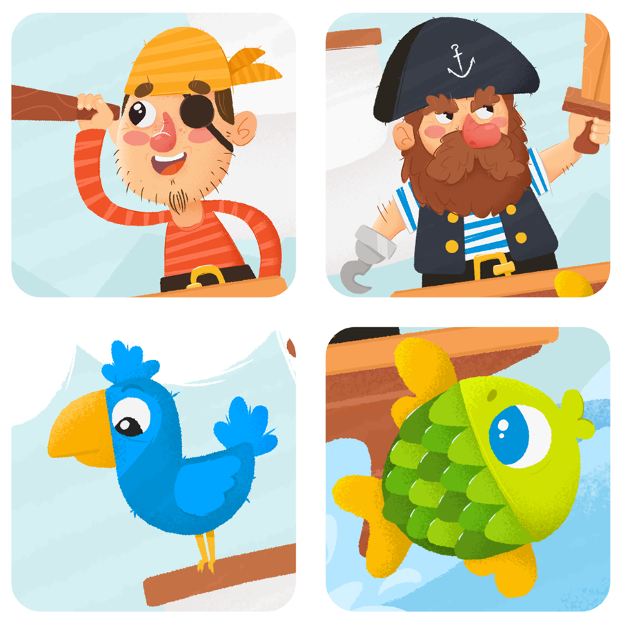 adventure captain cartoon children's book Digital Art  ILLUSTRATION  pirates sea ship vector