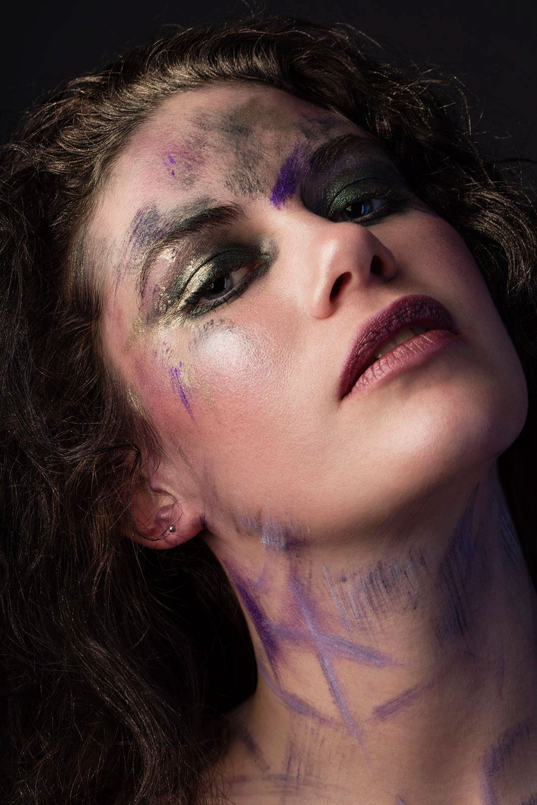 retouch postproduction model set shooting purple makeup dodge and burn
