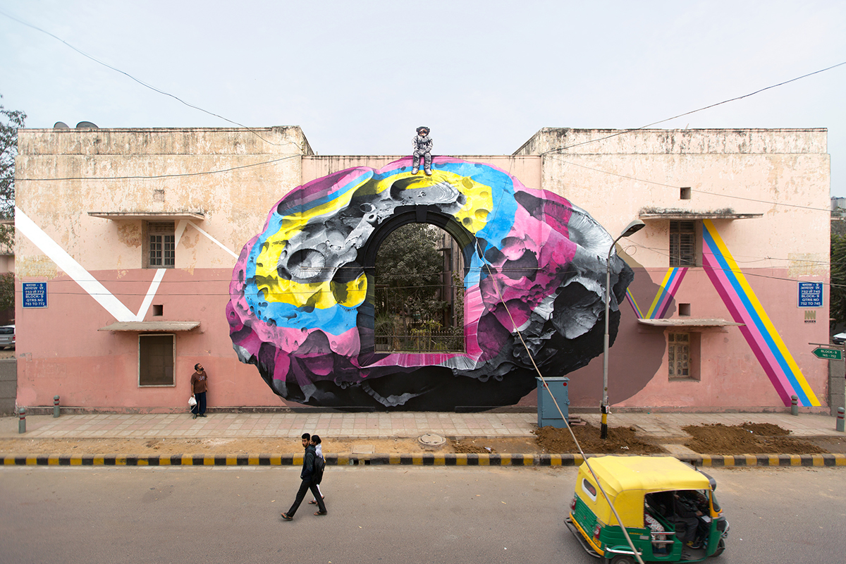 Adobe Portfolio asteroid India New Delhi astronaut prism street art festival st-artindia hole colony containers