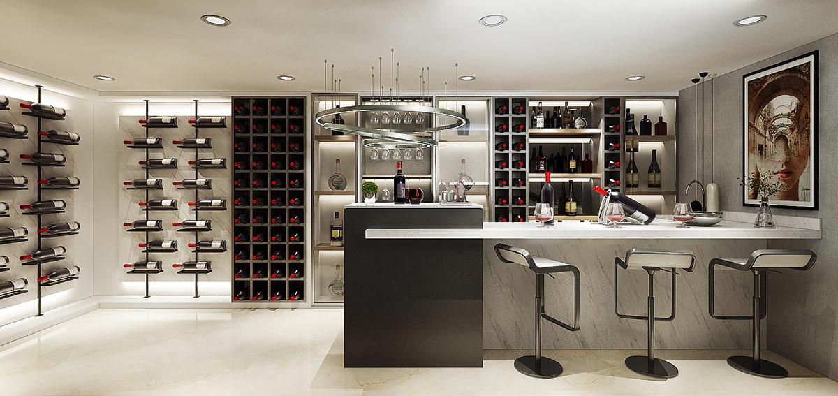 Interior design residential Private underground wine Cellar home luxury Space 