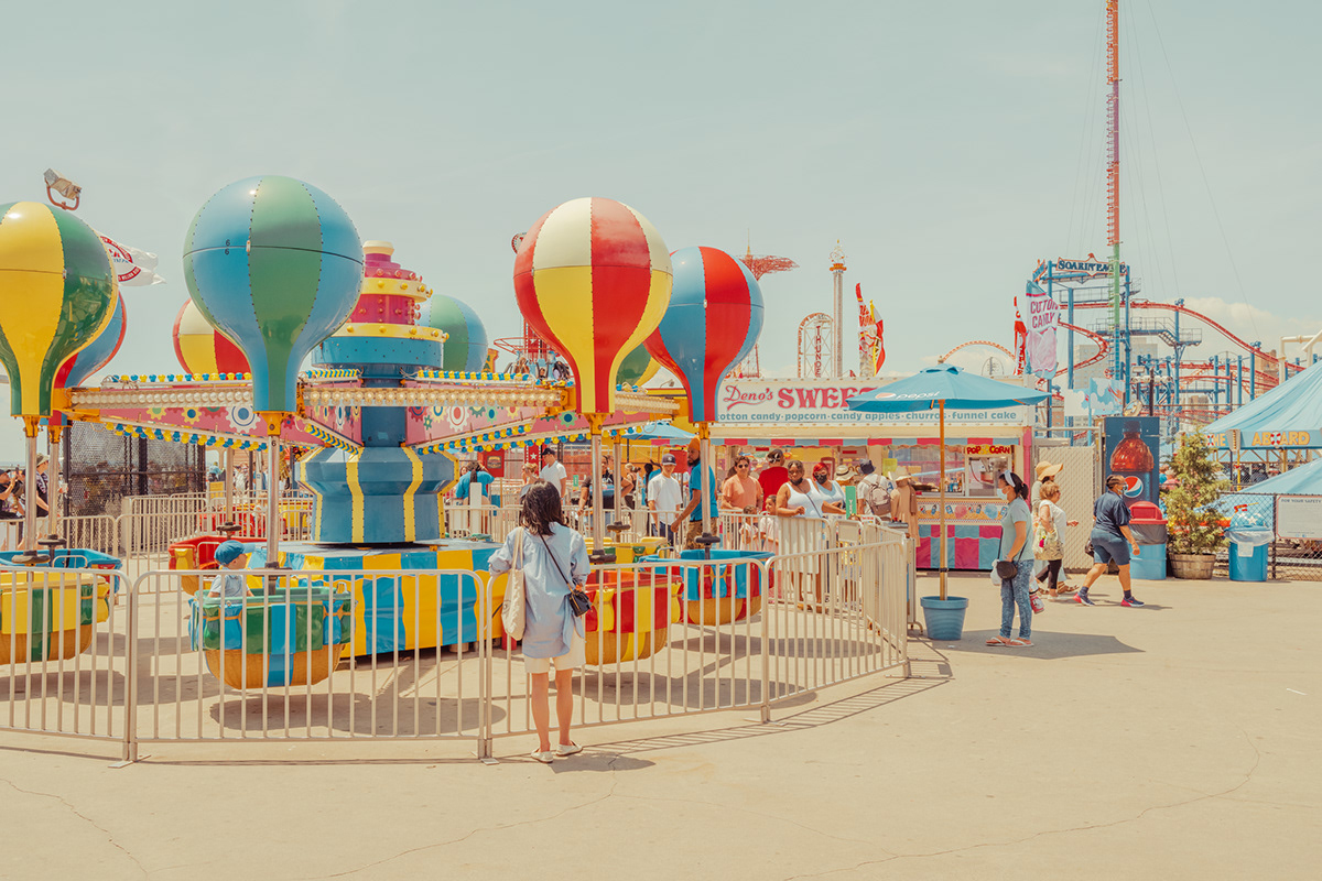 amusement park beach blue Brooklyn colorful colors coney island New York pastel colors summer
