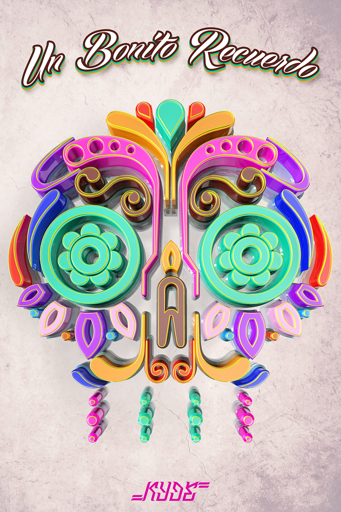 kide calavera Craneo mexico muertos skull colors ilustracion Moroleón Guanajuato poster 3D cinema4d