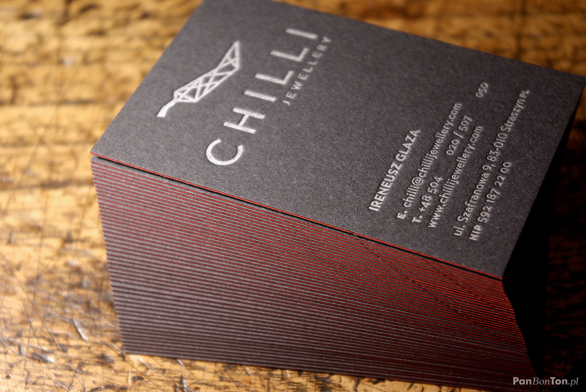 letterpress Chilli Jewellery business card druk typograficzny