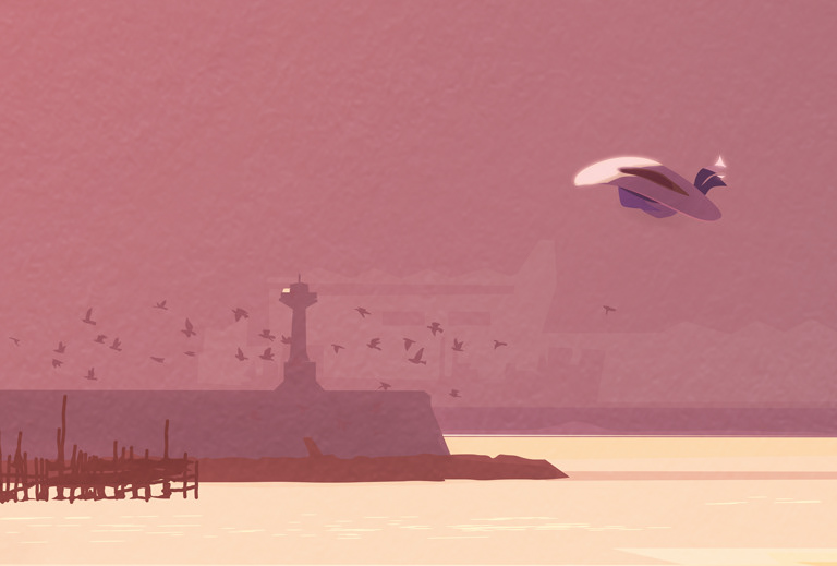 pink DUSK vector sea harbor summer digital twilight Landscape Illustrator