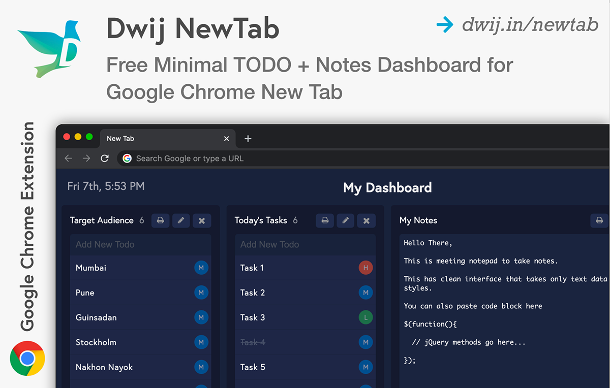 #todo chrome dashboard New Tab Productivity ProductivityTools taskmanagement widgets WorkReports