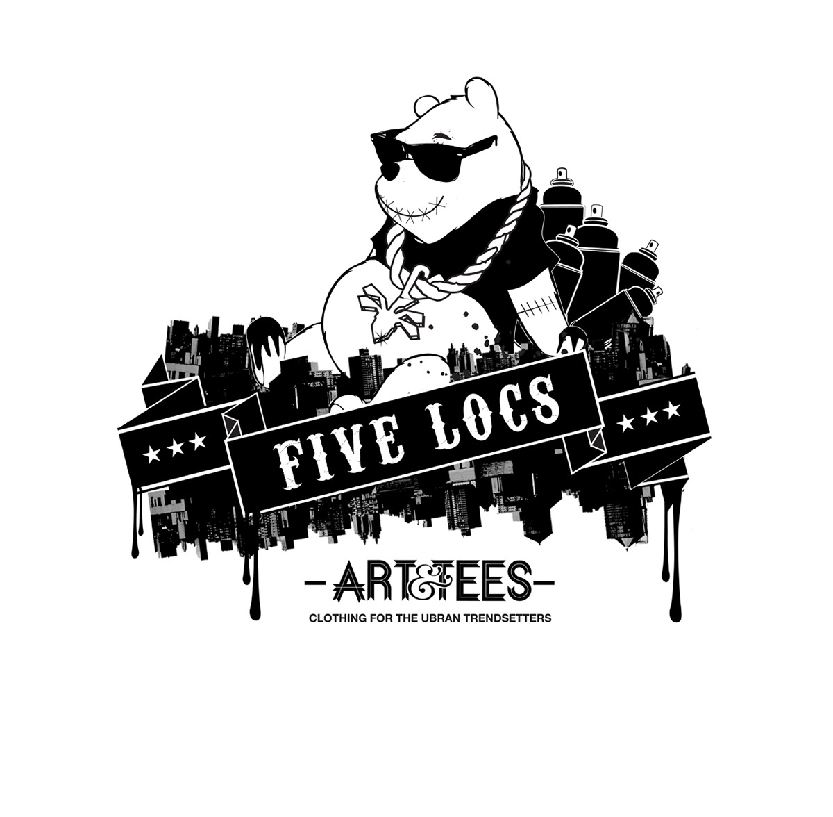 poster art tee shirt hip hop FIve Locs bear