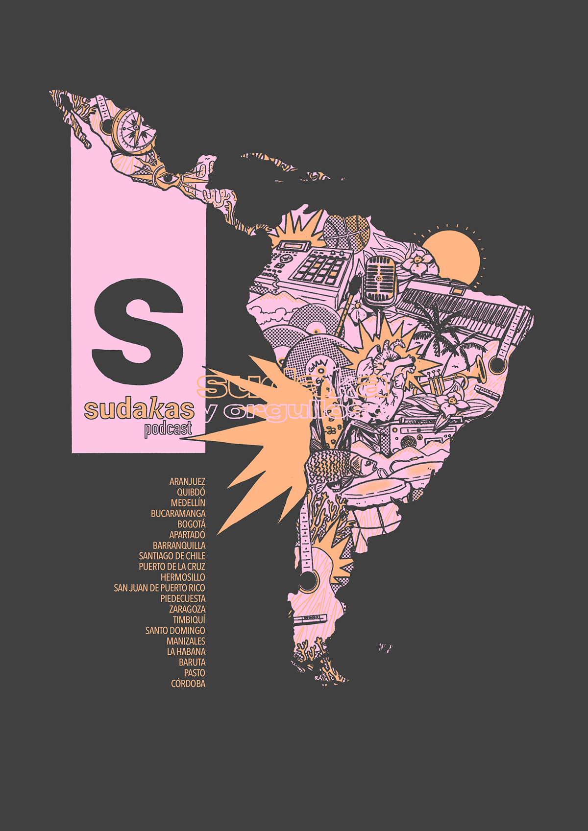 mapa musica music podcast colombia cartografia Podcast Design visual identity sudaka podcast latinoamerica