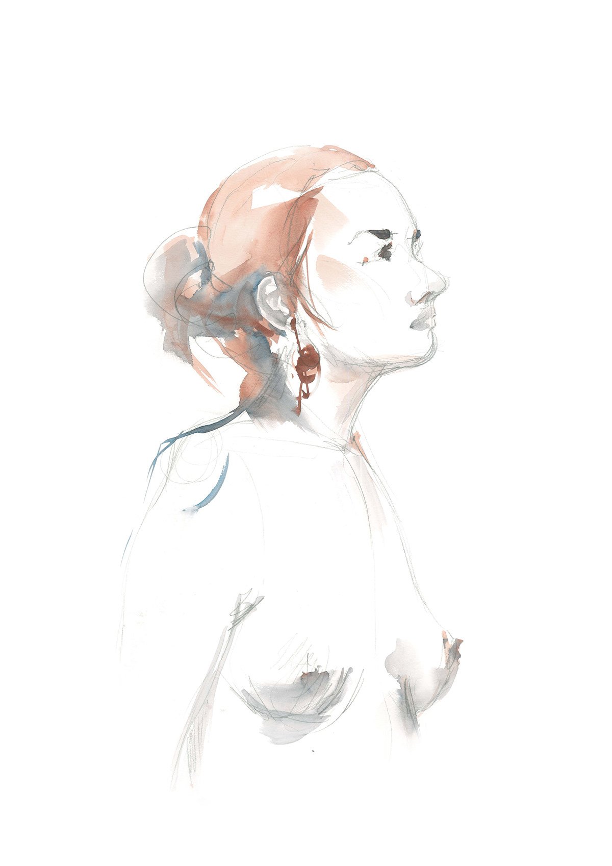 ILLUSTRATION  nude girl woman aquarelle ink Porträt portrait Zeichnung sketch