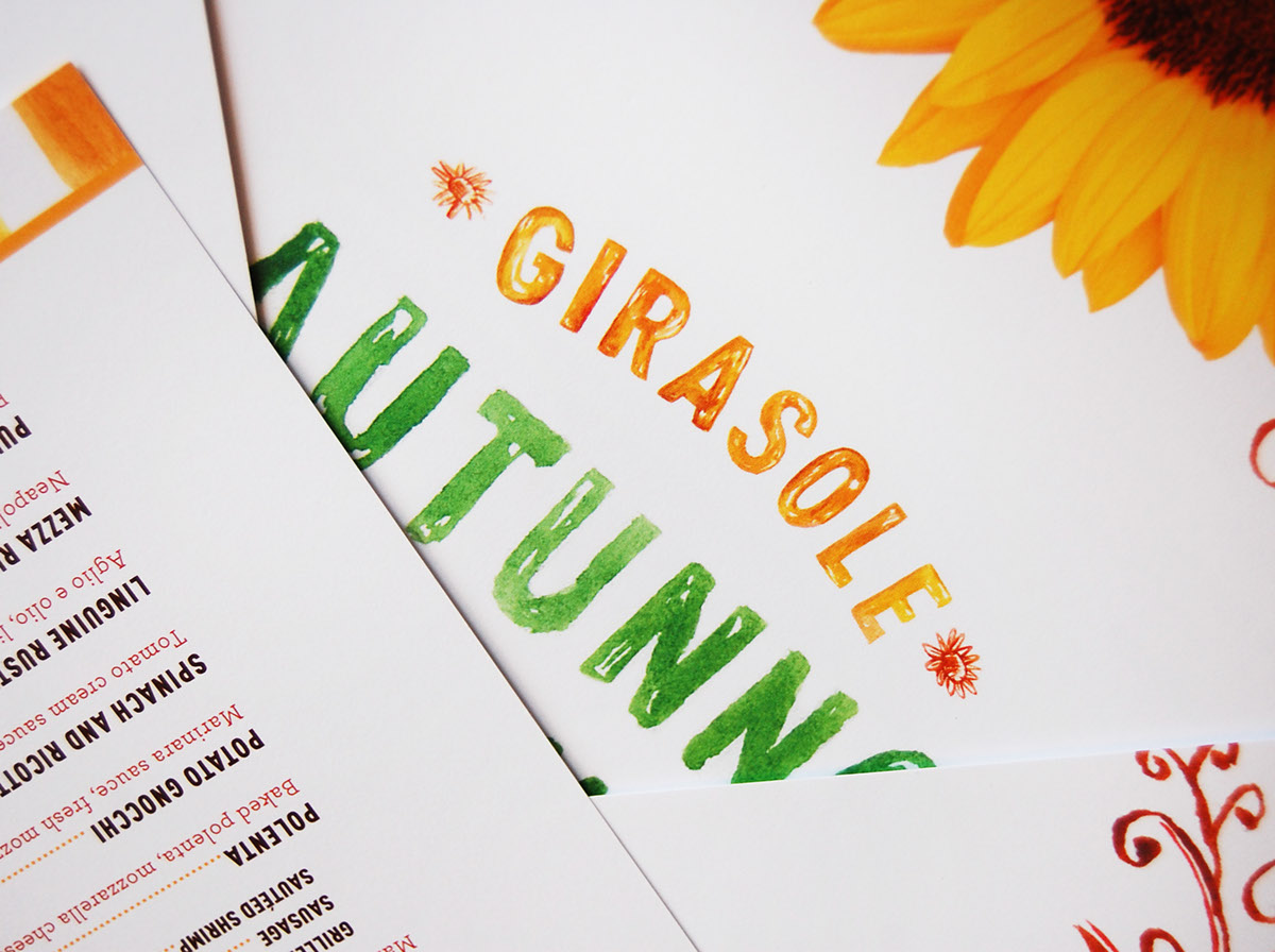 girasole Italian food water-color menu design shadyside Pittsburgh sunflower