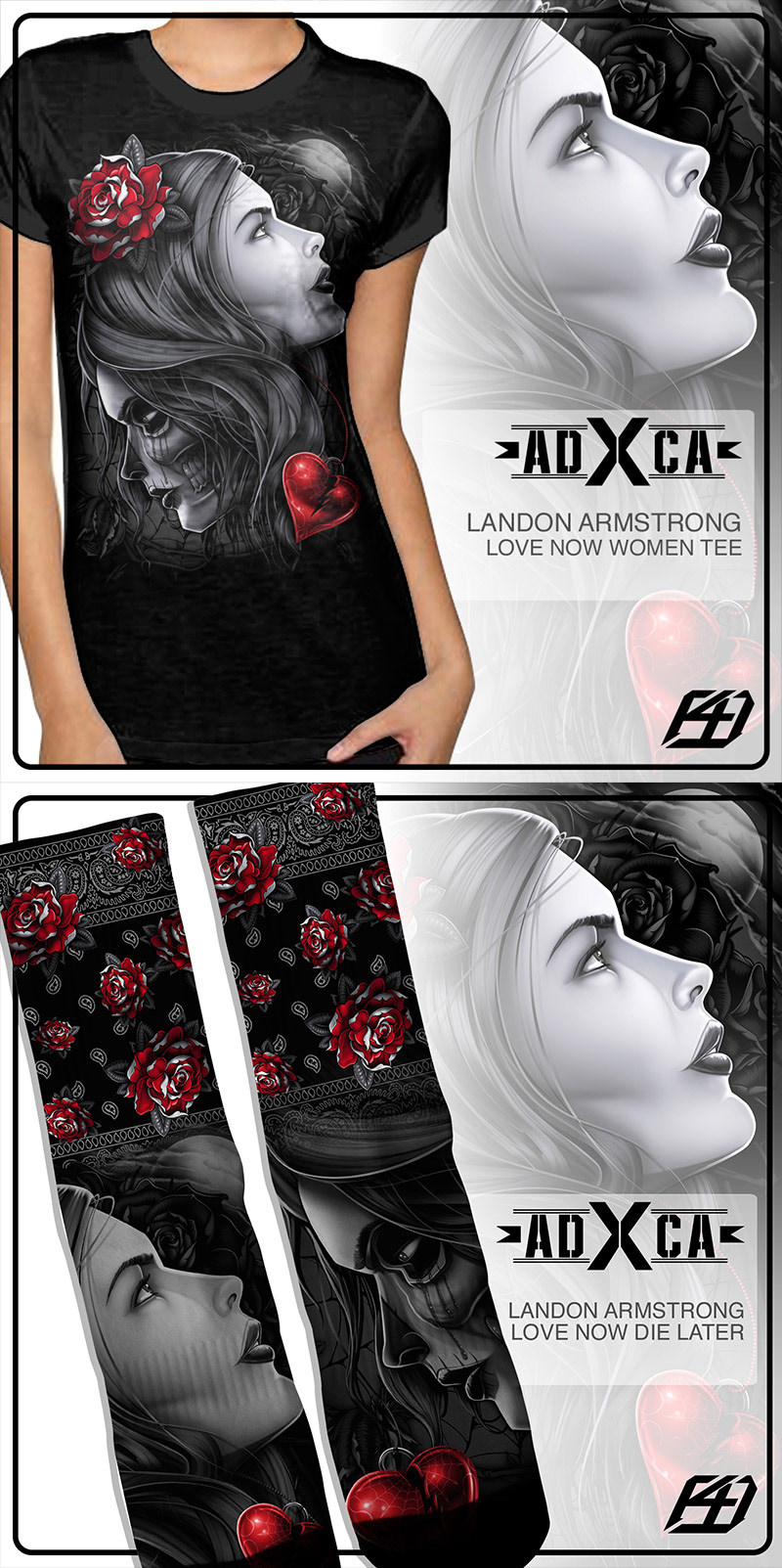 apparel sugar skull rose live now die later ADxCA fighting for dreams f4dstudios
