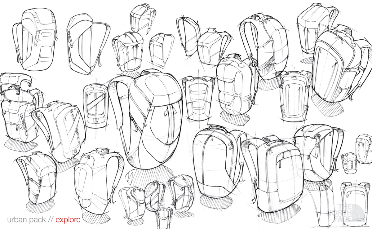 north face  Backpack  pack  soft goods  urban sketch rendering Illustrator