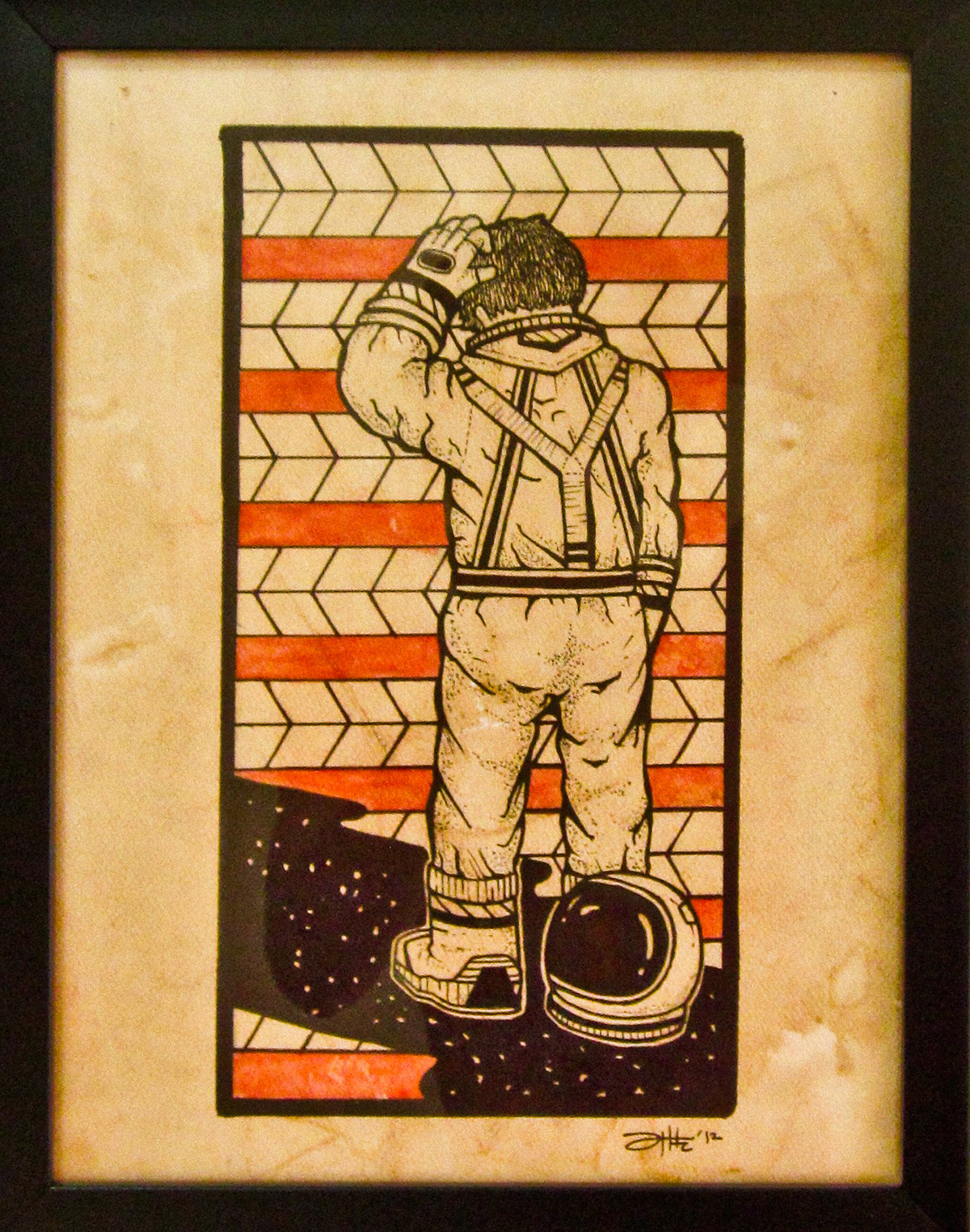 outer space  astronaut cosmos gallery exhibit coffee stained paper ink philippines blackandwhite