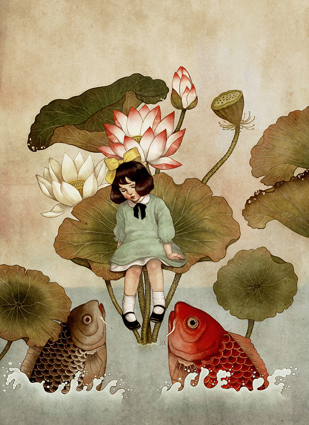 Thumbelina Dani SOON soon illustration louts flower fishes girl blooming minhwa