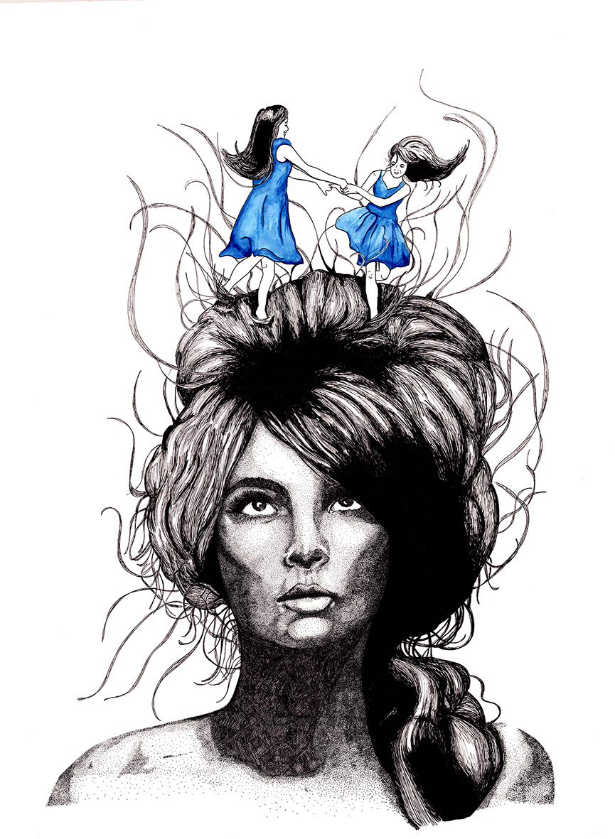 watercolour dot rendering dancing hair feminine beauty
