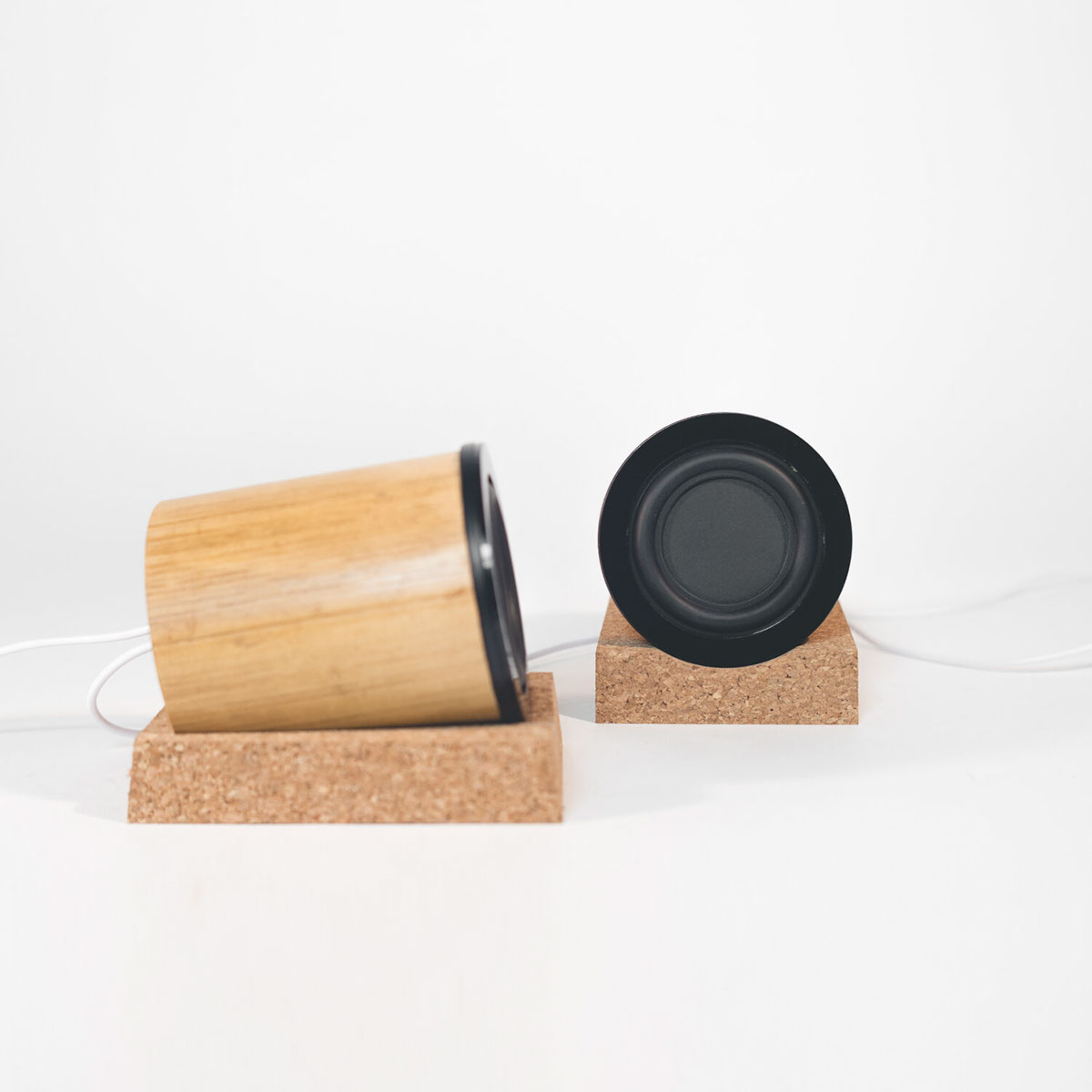 bamboo cork industrial product design manufacturing prototype concept 3D blender Fusion360 model speakers Audio sound