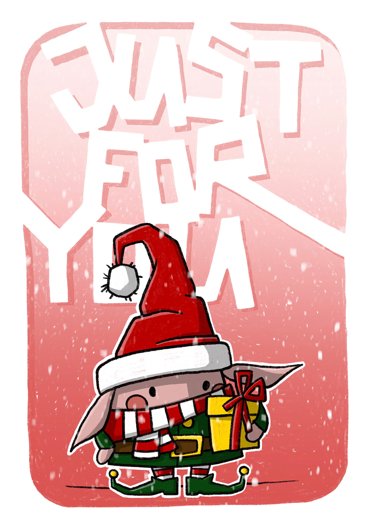 art print elf new year poster raindeer snowman Christmas ILLUSTRATION  postcard lettering