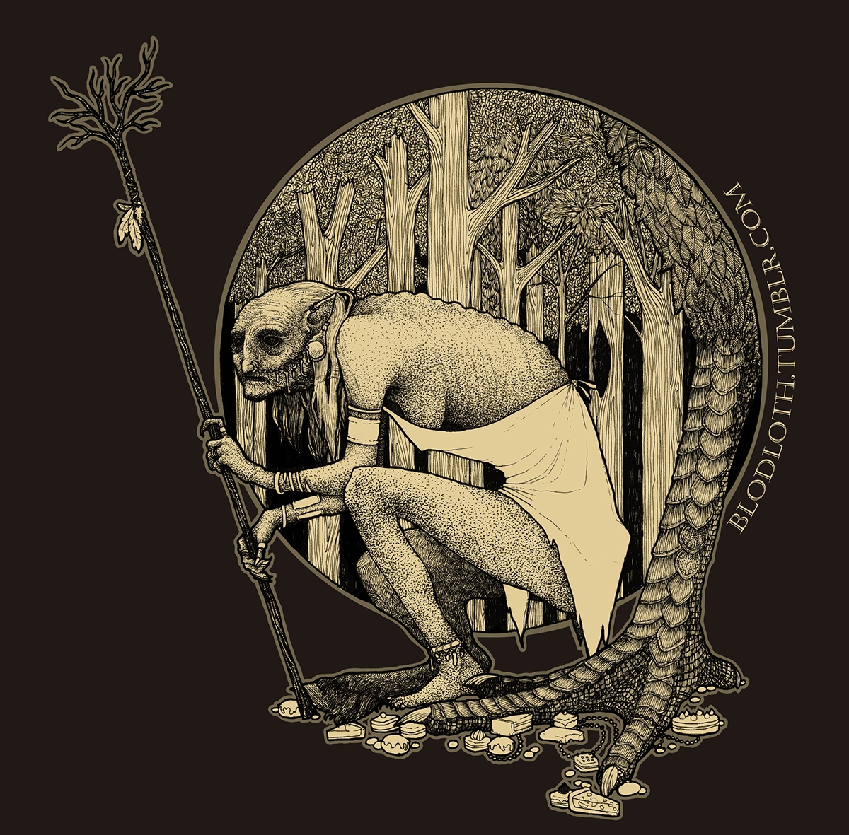 Folklore Slavic monster creature demon ghost horse Baba Yaga Baba Jaga hunter girl Plague devil portrait T-Shirt Design