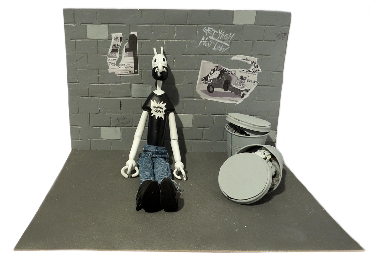 cockroach statue puppet scene Cinema cartoon man Hobo homeless Street punk metal canibbal corpse trash