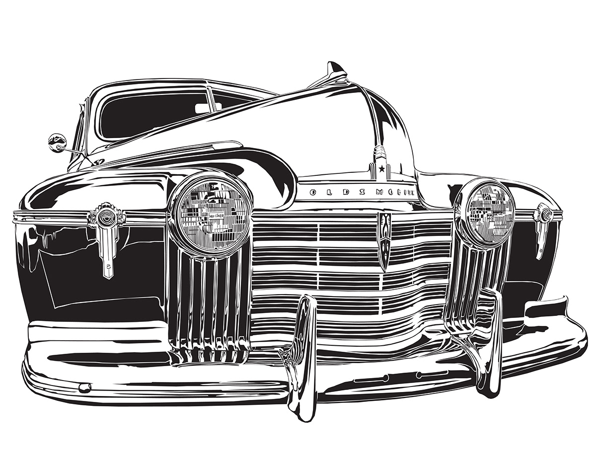 Illustrator digital rendering oldsmobile retro inspired vector automotive illustration