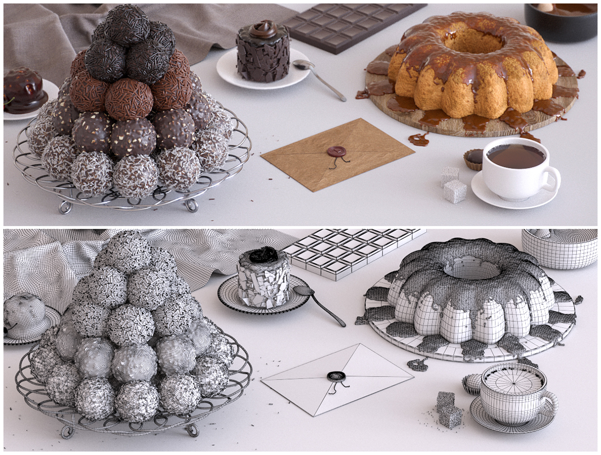 Sweets chocolate letter tea Food  models 3D model