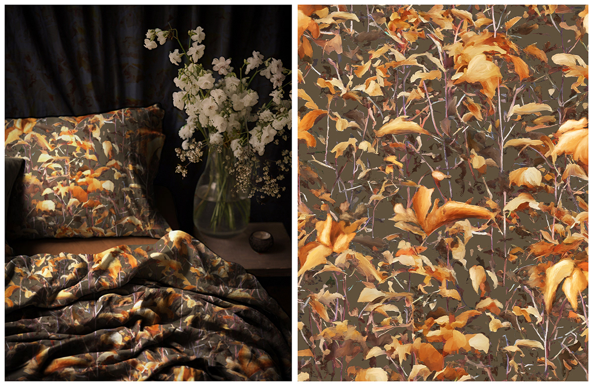 seamless pattern floral leaves autumn print textile design surface design fabric