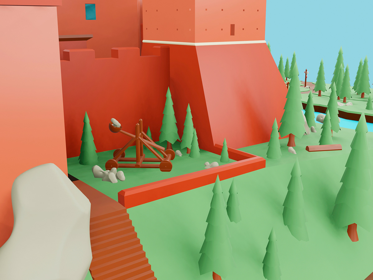 3D blender Castle Low Poly 3d modeling Render