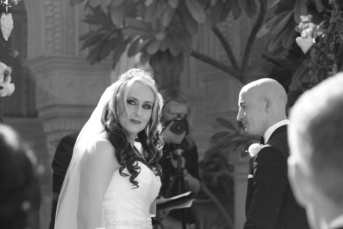 wedding black & white photo bride groom colour