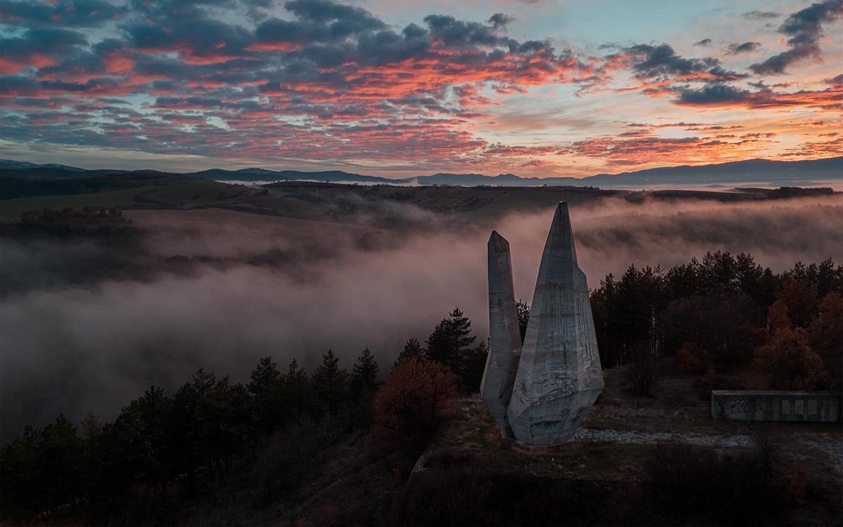 bulgaria Spomenik Karanikolov drone DJI Aerial Travel Brutalism Socialist Monument socmodernism