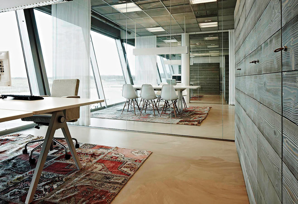 Office Design innovation re-used carpet flos lighting