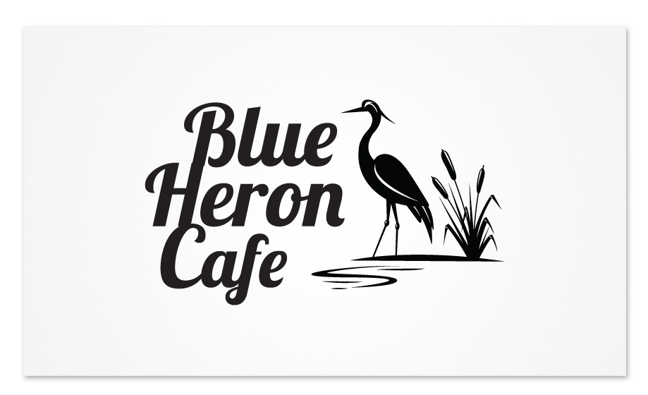 Logo Design  branding cafe  silhoutte heron black White logo bird sign restaurant