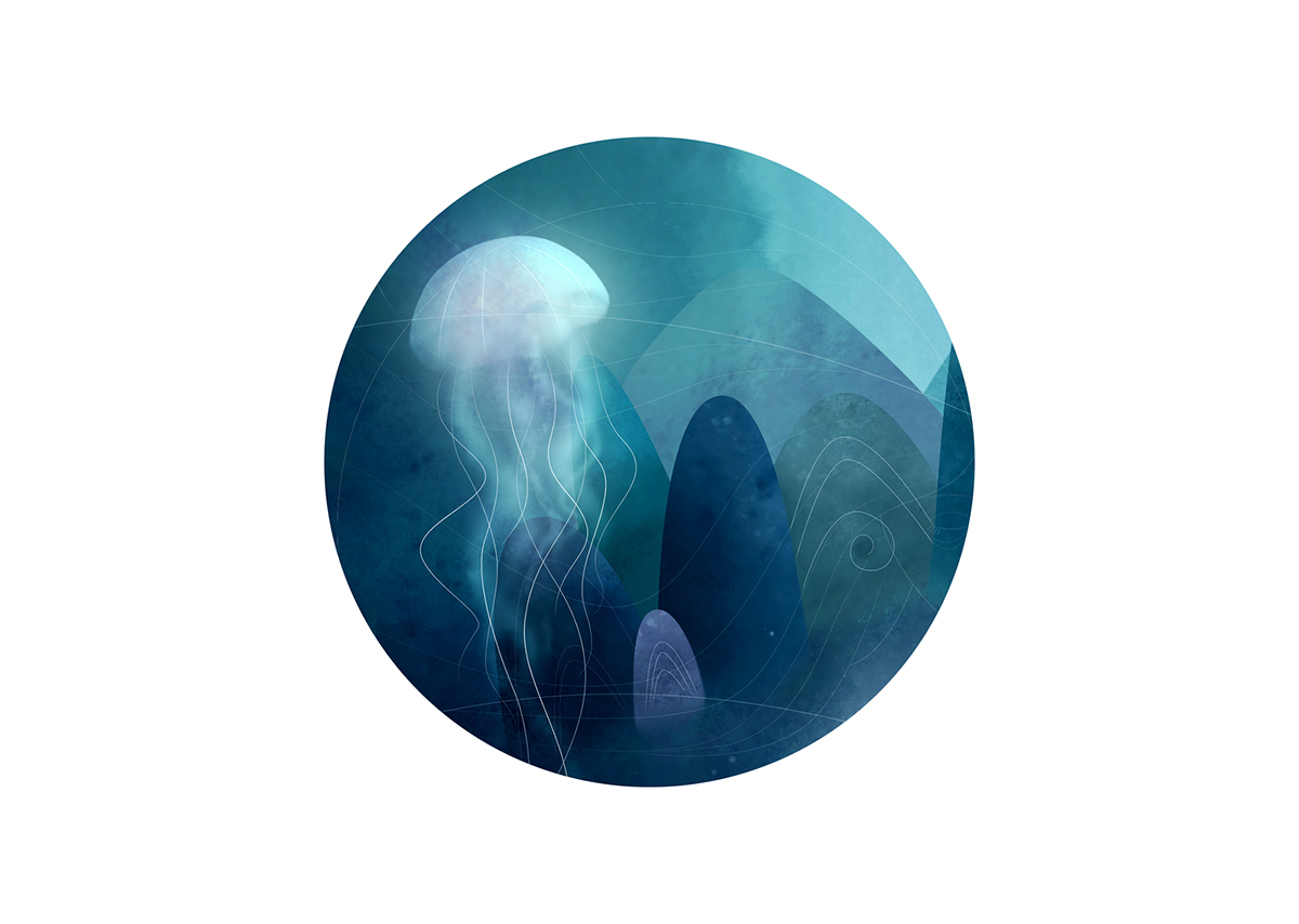 voyage merveilleux mountain forest Magic   giant cristal night underwater jellyfish sea montagne géant Ocean Landscape