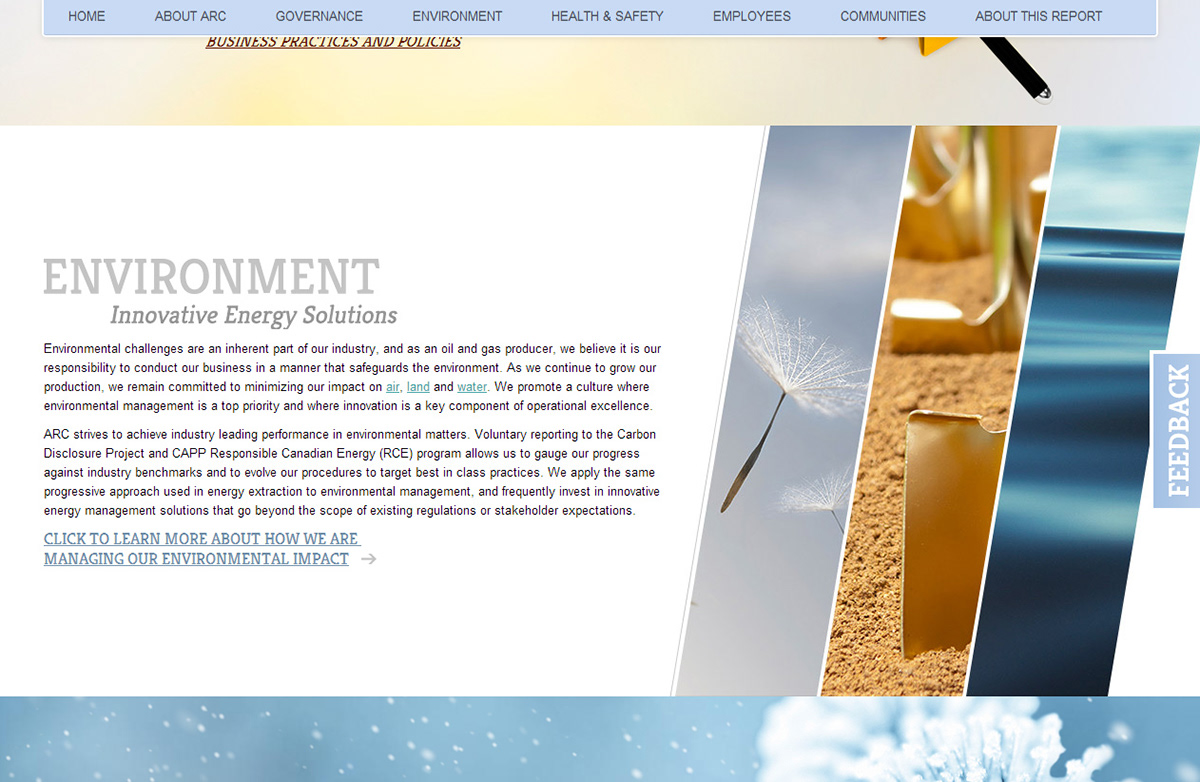 arc resources Sustainability  annual report  parallaxing  scrolling  web design  Environment  HTML5  animation  javascript