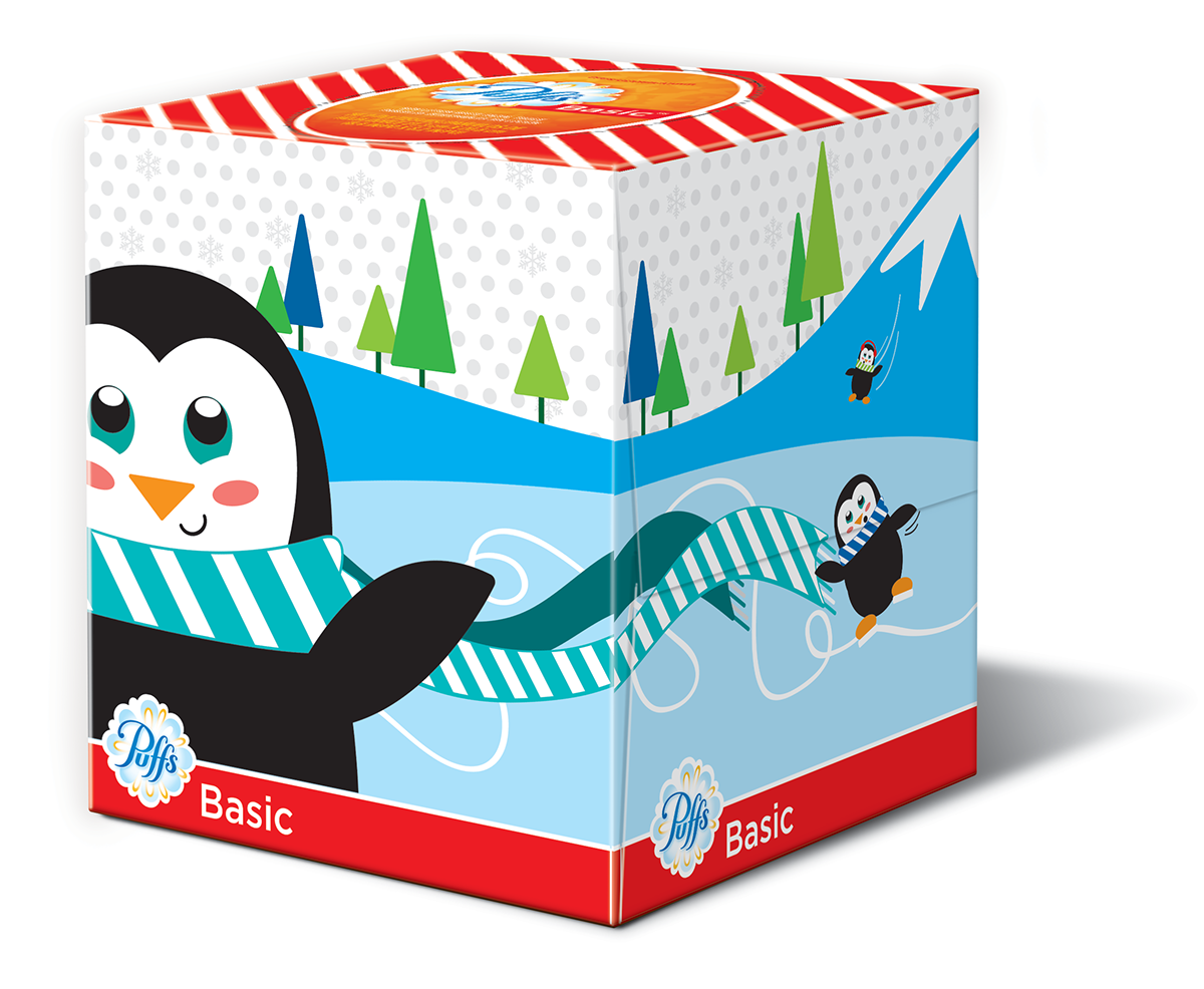 Holiday Puffs tissue winter Polar Bear Character snow package illustrate draw