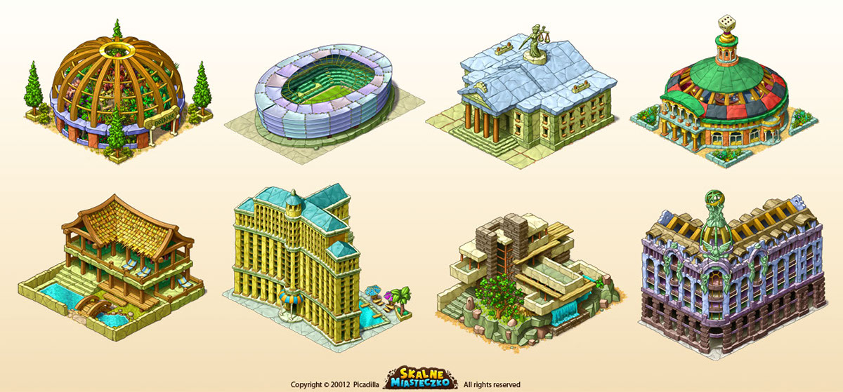 New Rock City graphic design game art builder city social Isometric cartoon prehistoric maszrum concept assets buildings