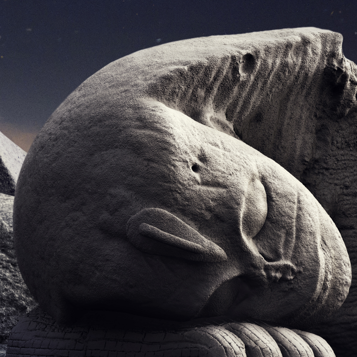 CGI creative retouch sphinx sleeping statue egypt 3D Sculpt