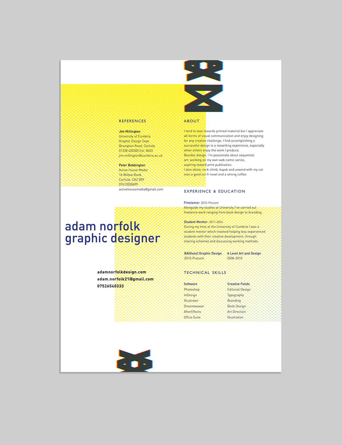 identity logo CV Resume cards animated Adam norfolk Mockup colour tone