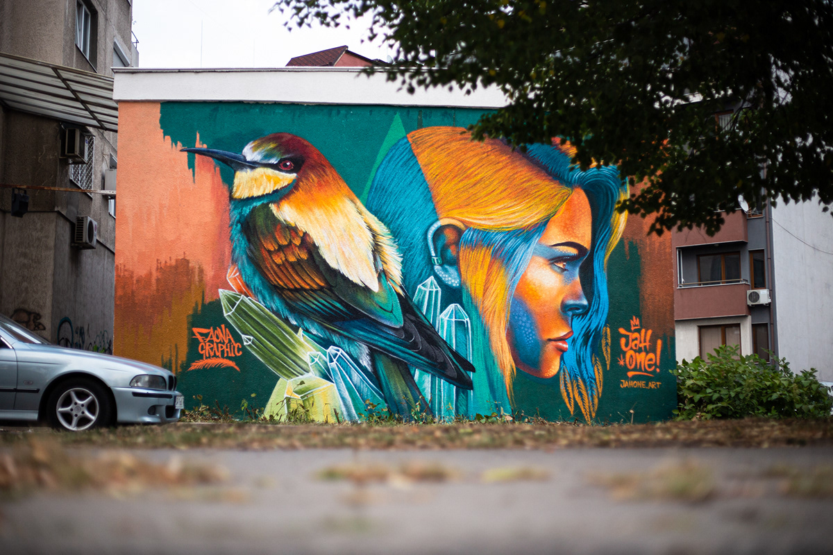bird Graffiti Mural painting   portrait spray paint streetart urban art wall woman
