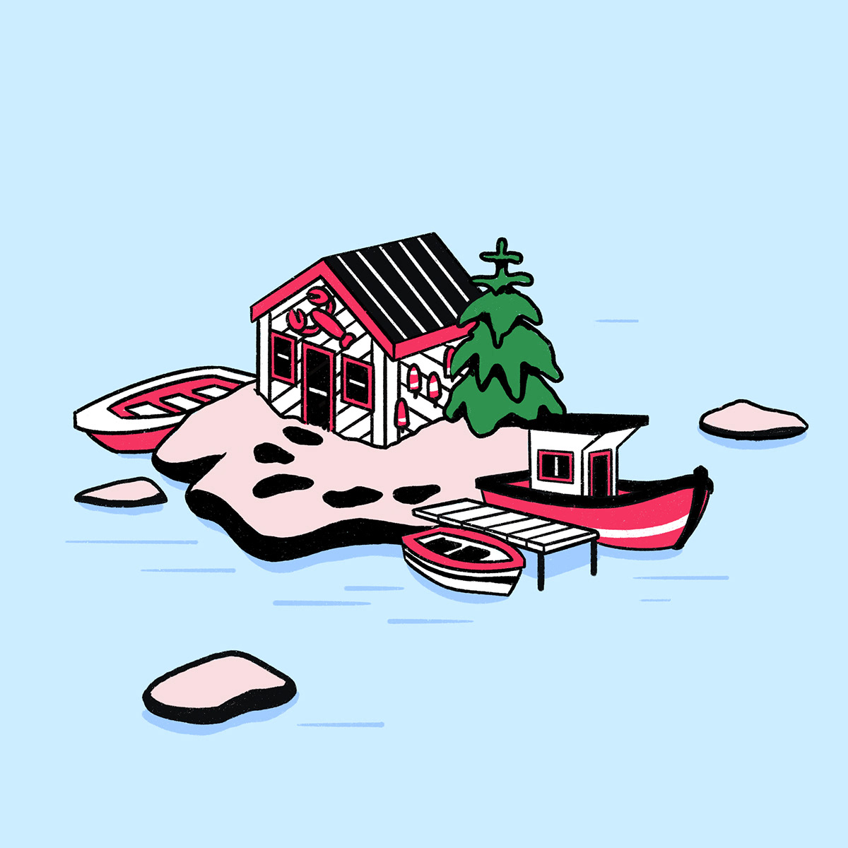 lobster shack on island - illustration
