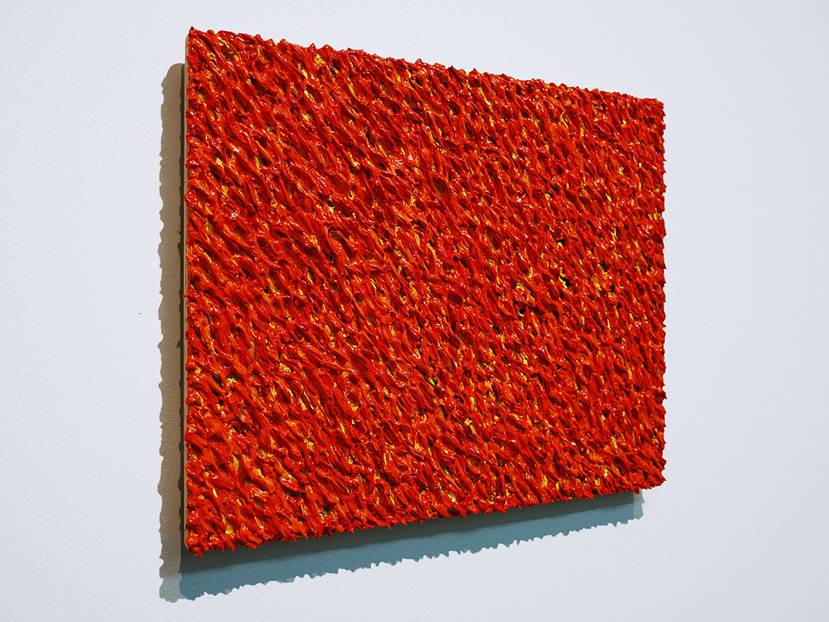Maxwell Stevens artist in New York created this painting titled Hypertexture Vermillion. 